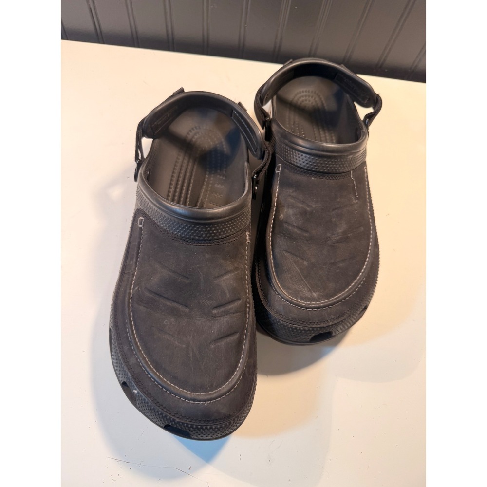 Crocs Yukon Sport Black Leather Clogs Mens Size 15 Adjustable Strap 10123-001